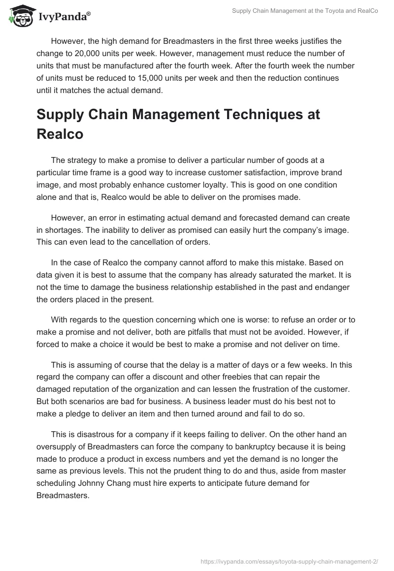 Supply Chain Management at the Toyota and RealCo. Page 4