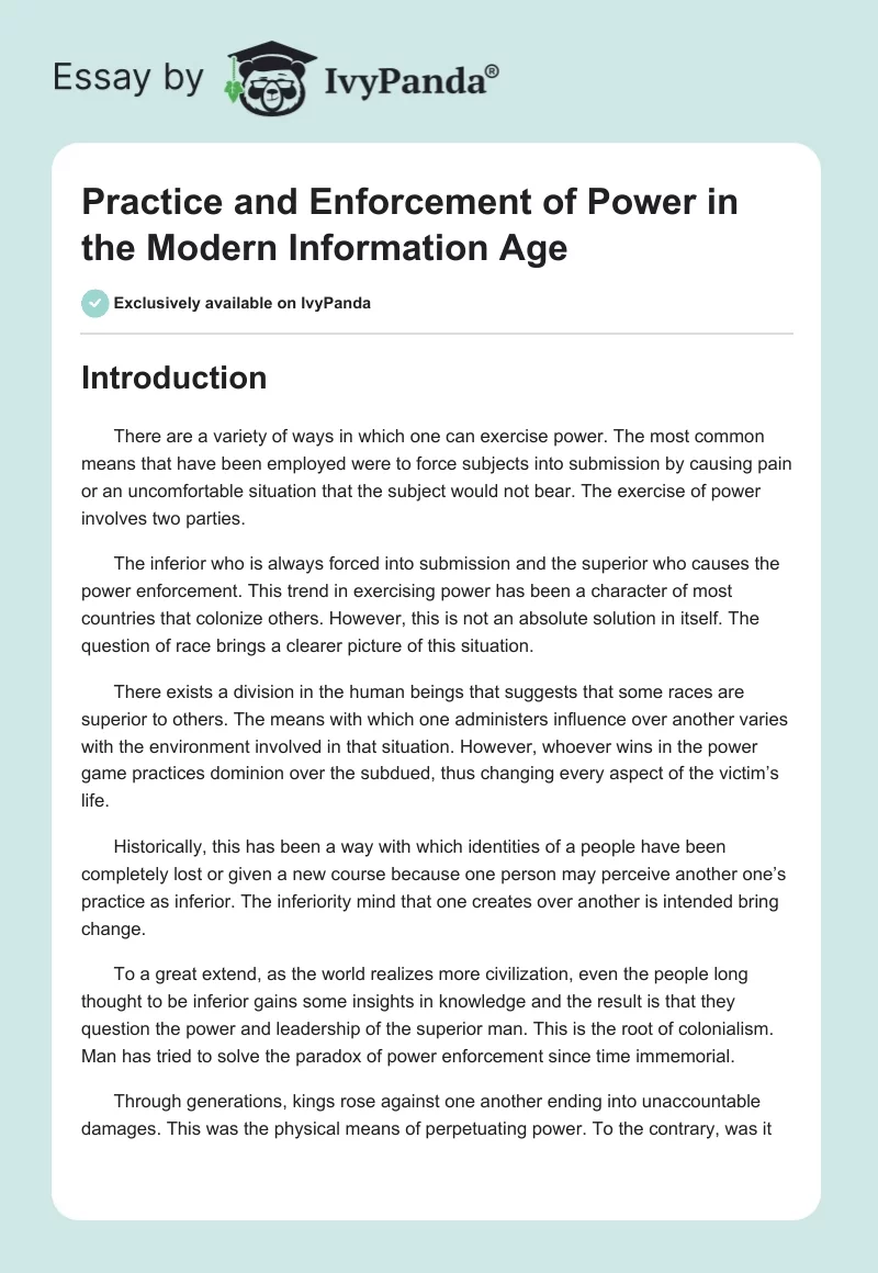 Practice and Enforcement of Power in the Modern Information Age . Page 1