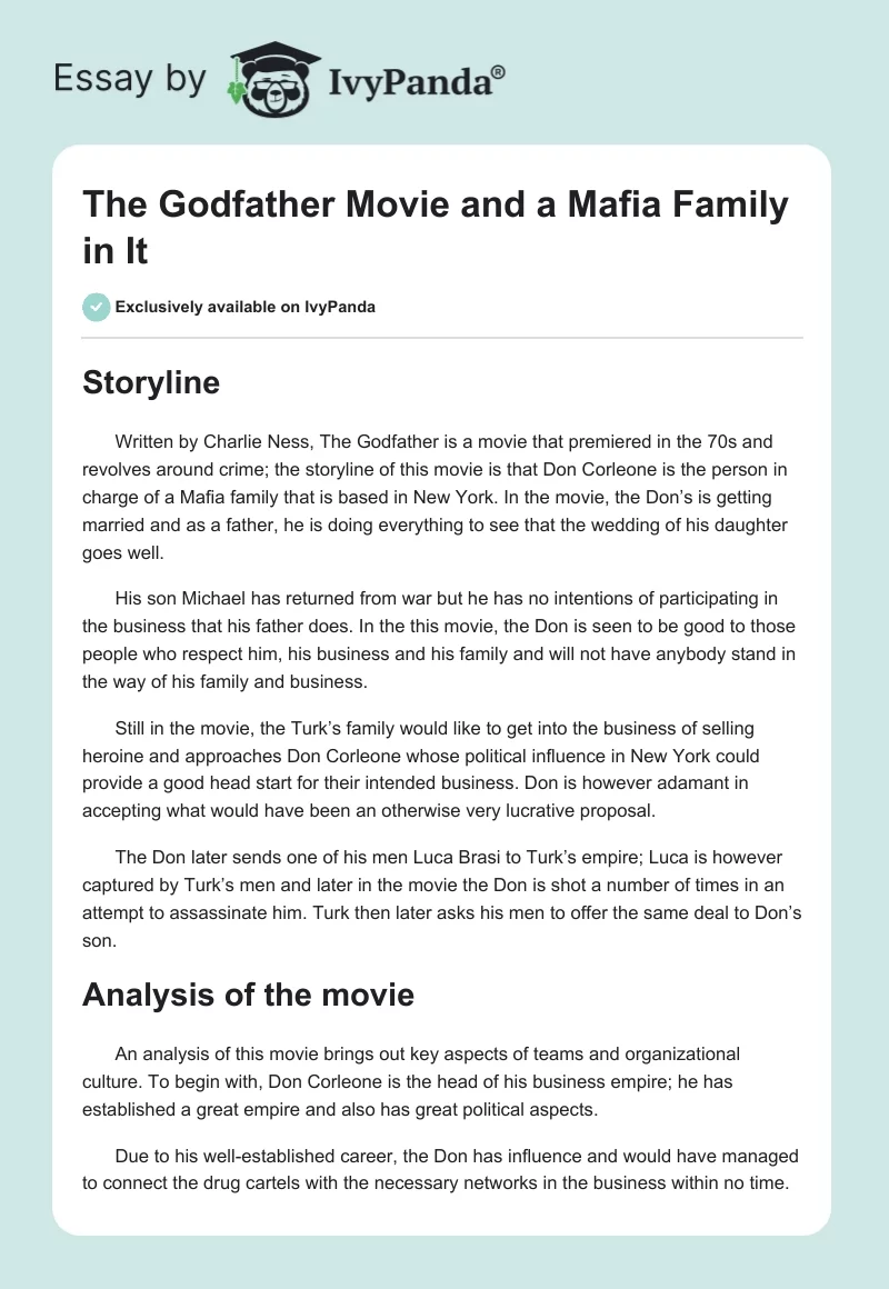 The Godfather Movie and a Mafia Family in It. Page 1