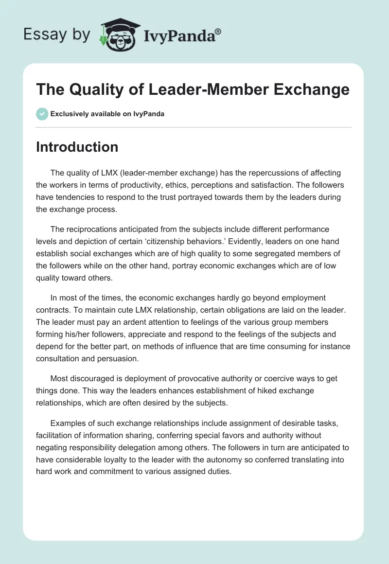The Quality of Leader-Member Exchange. Page 1