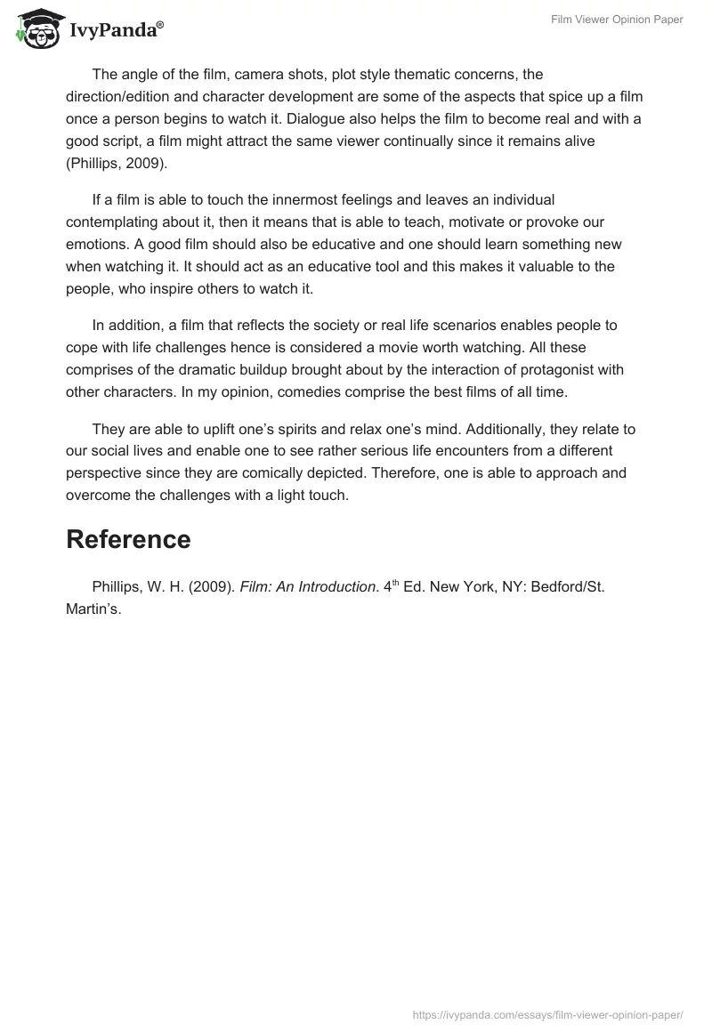 Film Viewer Opinion Paper. Page 2