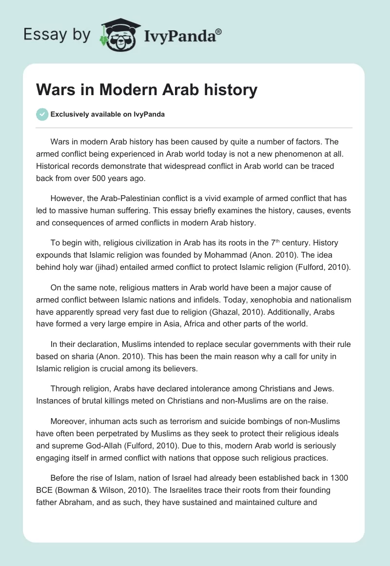 Wars in Modern Arab history. Page 1