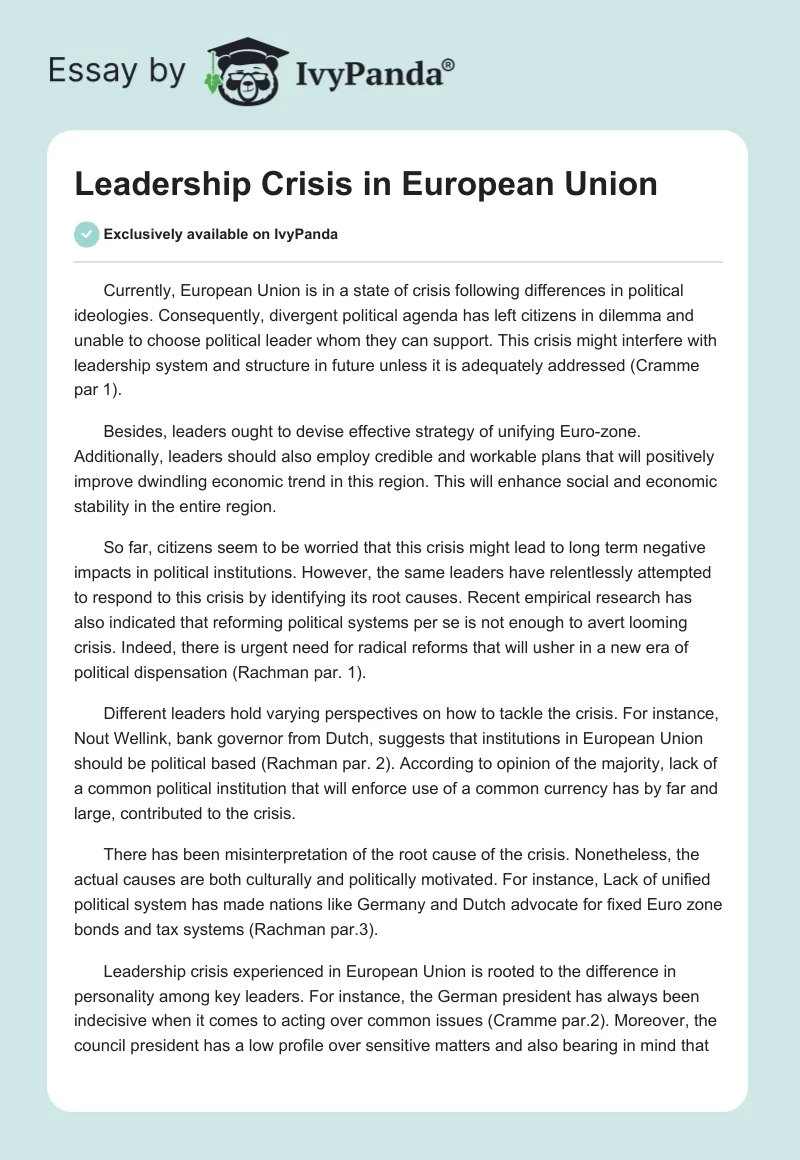 Leadership Crisis in European Union. Page 1
