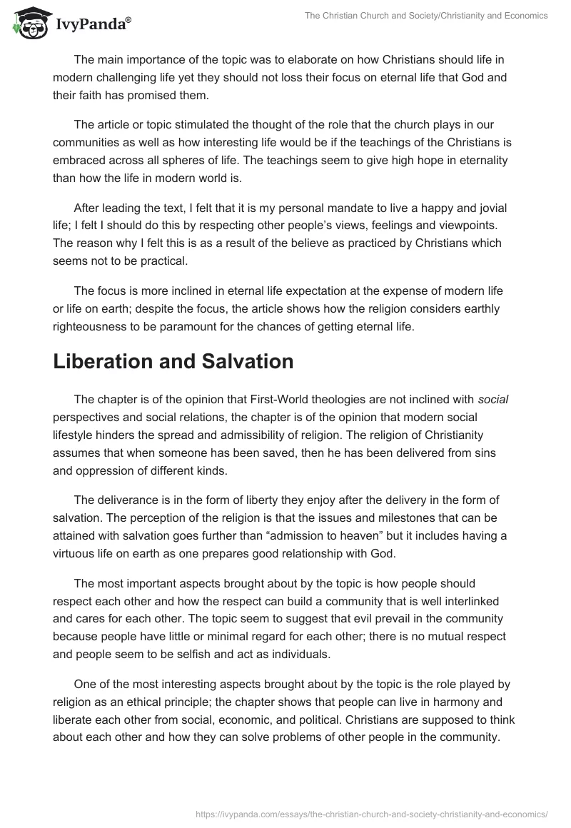 The Christian Church and Society/Christianity and Economics. Page 2