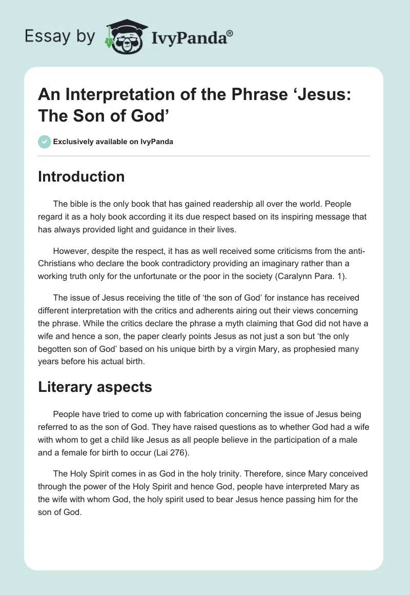 An Interpretation of the Phrase ‘Jesus: The Son of God’. Page 1