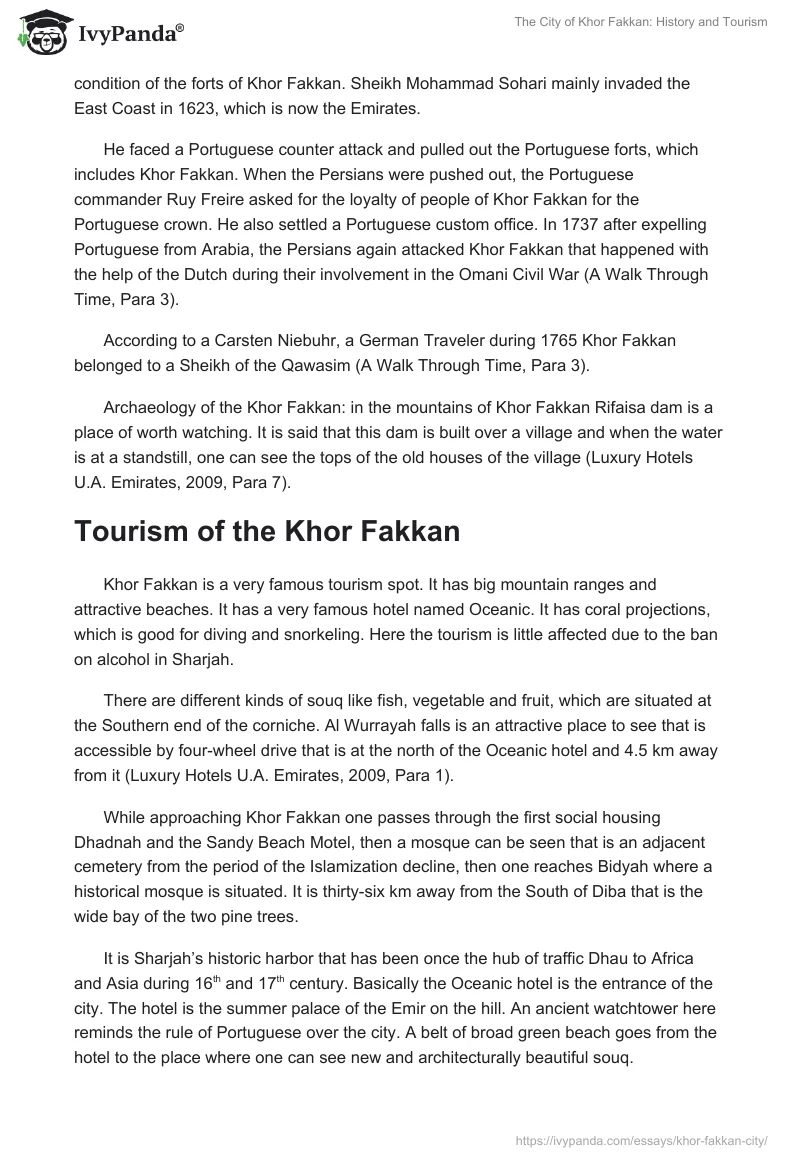 The City of Khor Fakkan: History and Tourism. Page 2