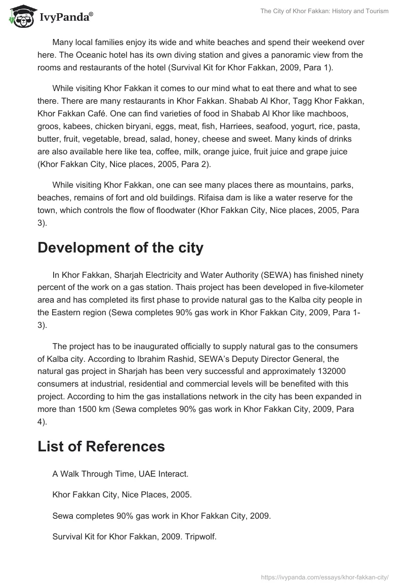 The City of Khor Fakkan: History and Tourism. Page 3