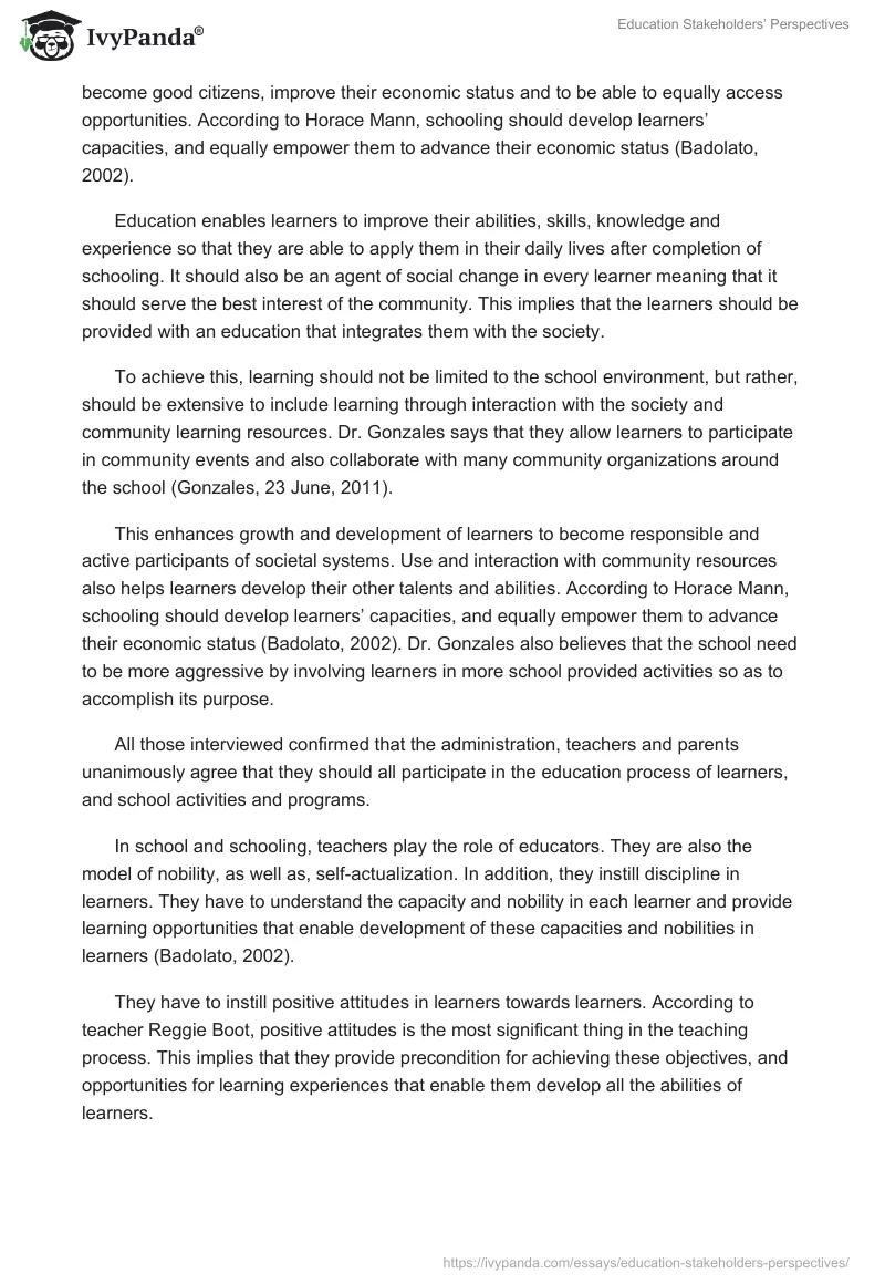 Education Stakeholders’ Perspectives. Page 4