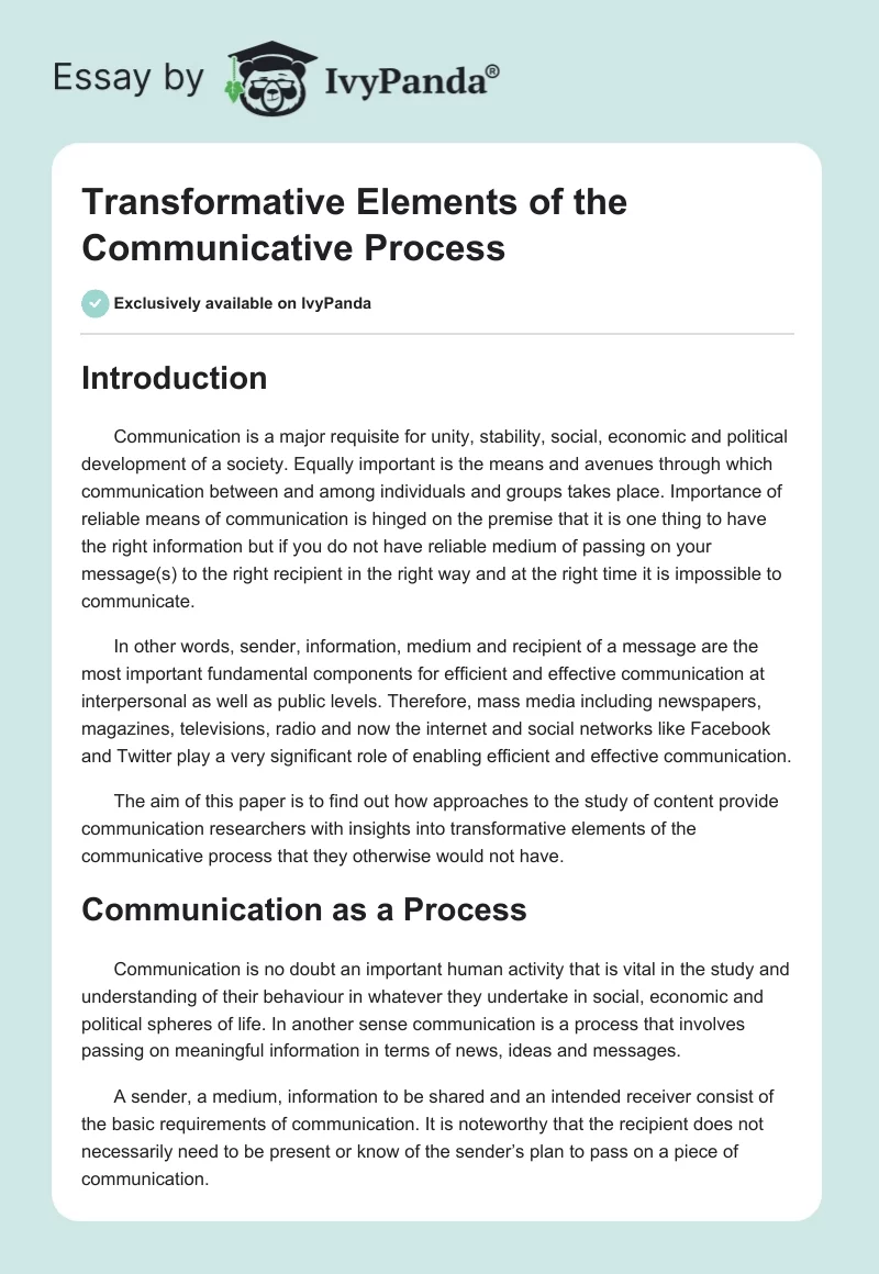 Transformative Elements of the Communicative Process. Page 1