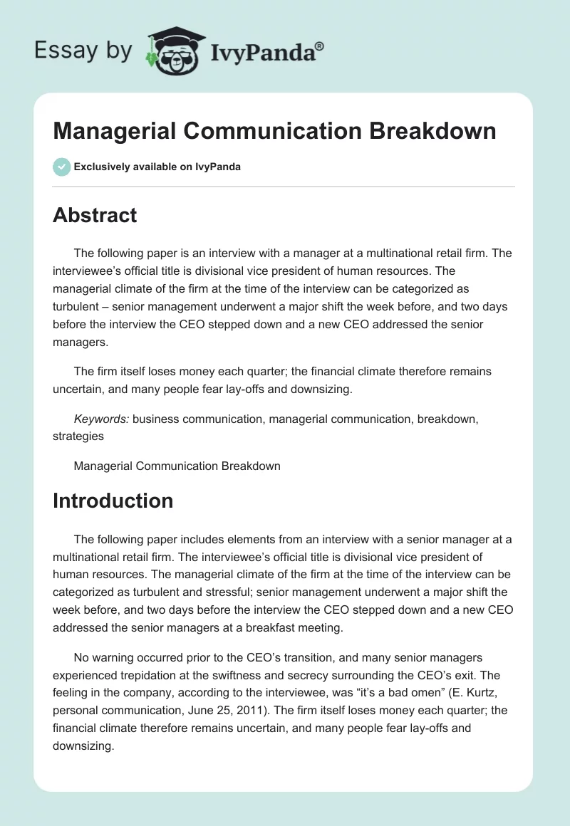 Managerial Communication Breakdown. Page 1