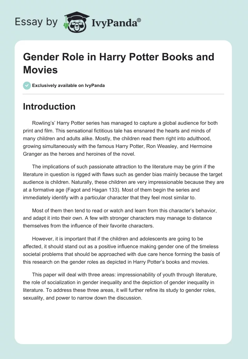 Gender Role in Harry Potter Books and Movies. Page 1