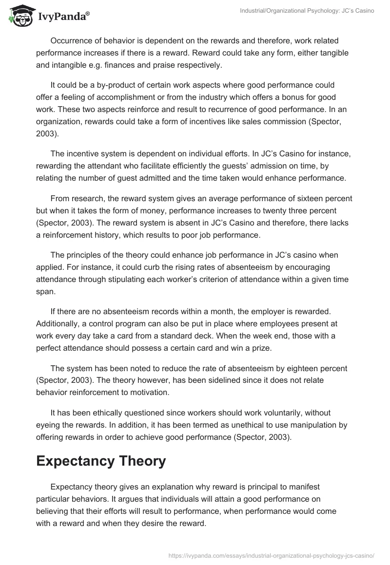Industrial/Organizational Psychology: JC’s Casino. Page 2