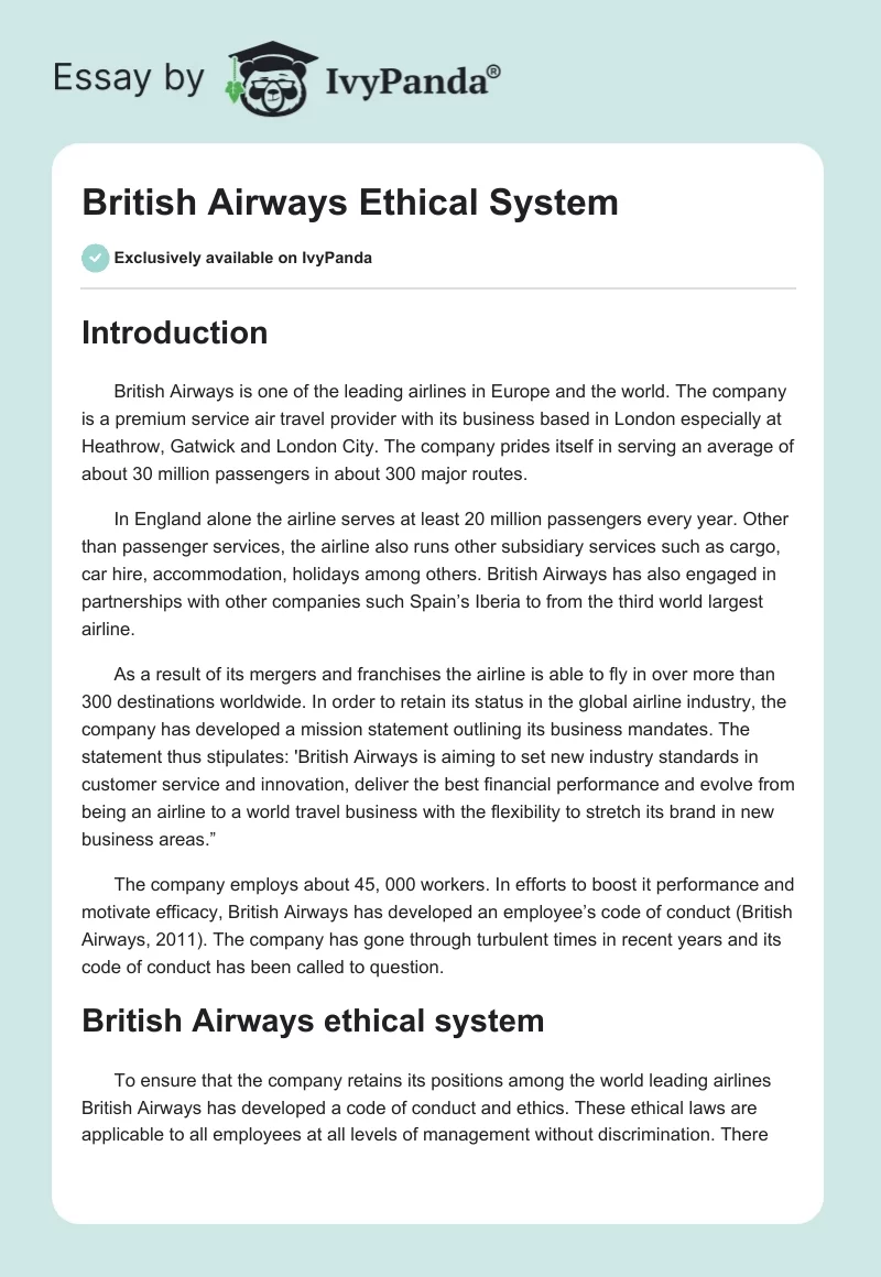 British Airways Ethical System. Page 1