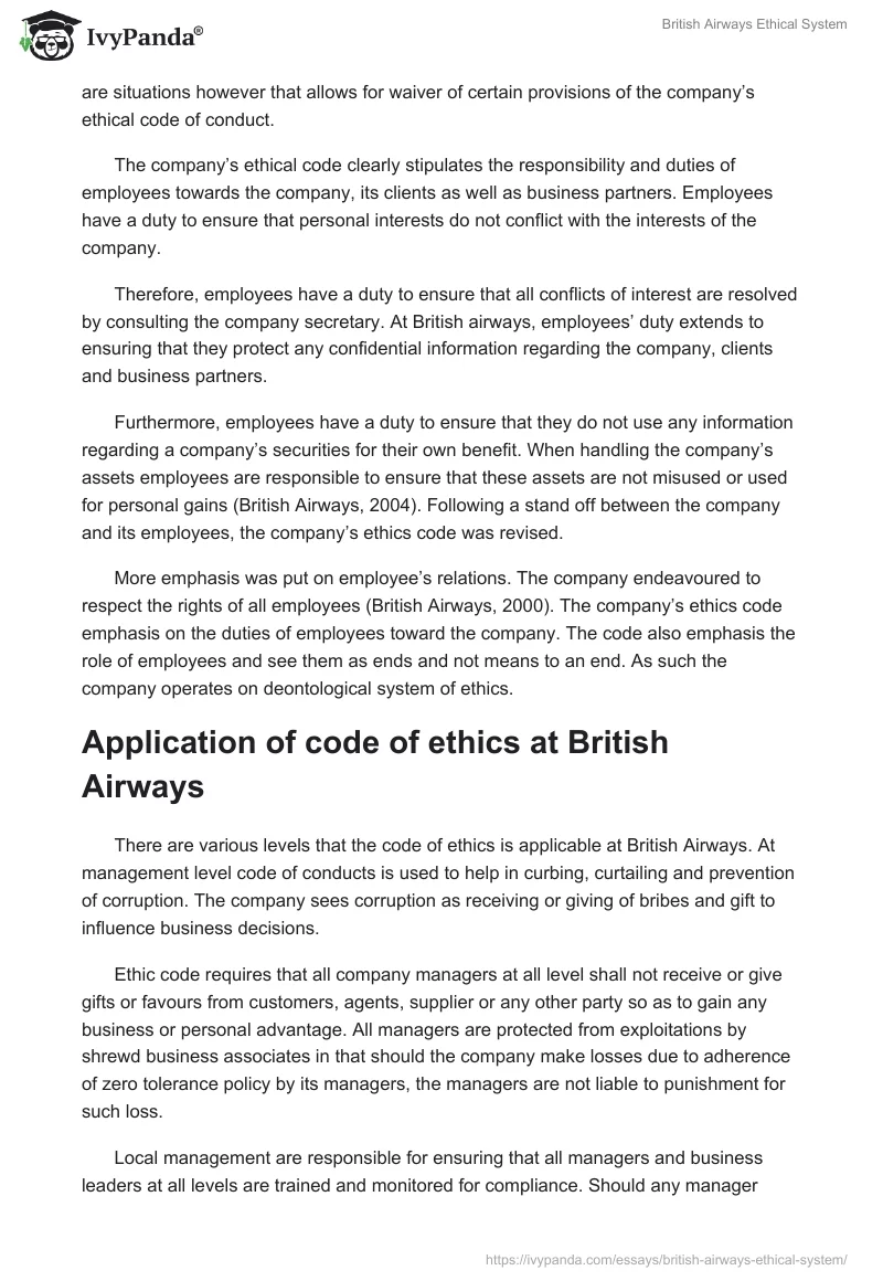 British Airways Ethical System. Page 2