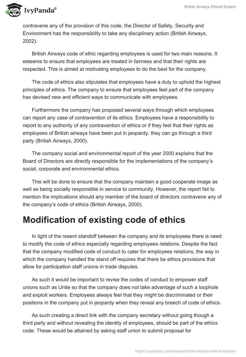 British Airways Ethical System. Page 3