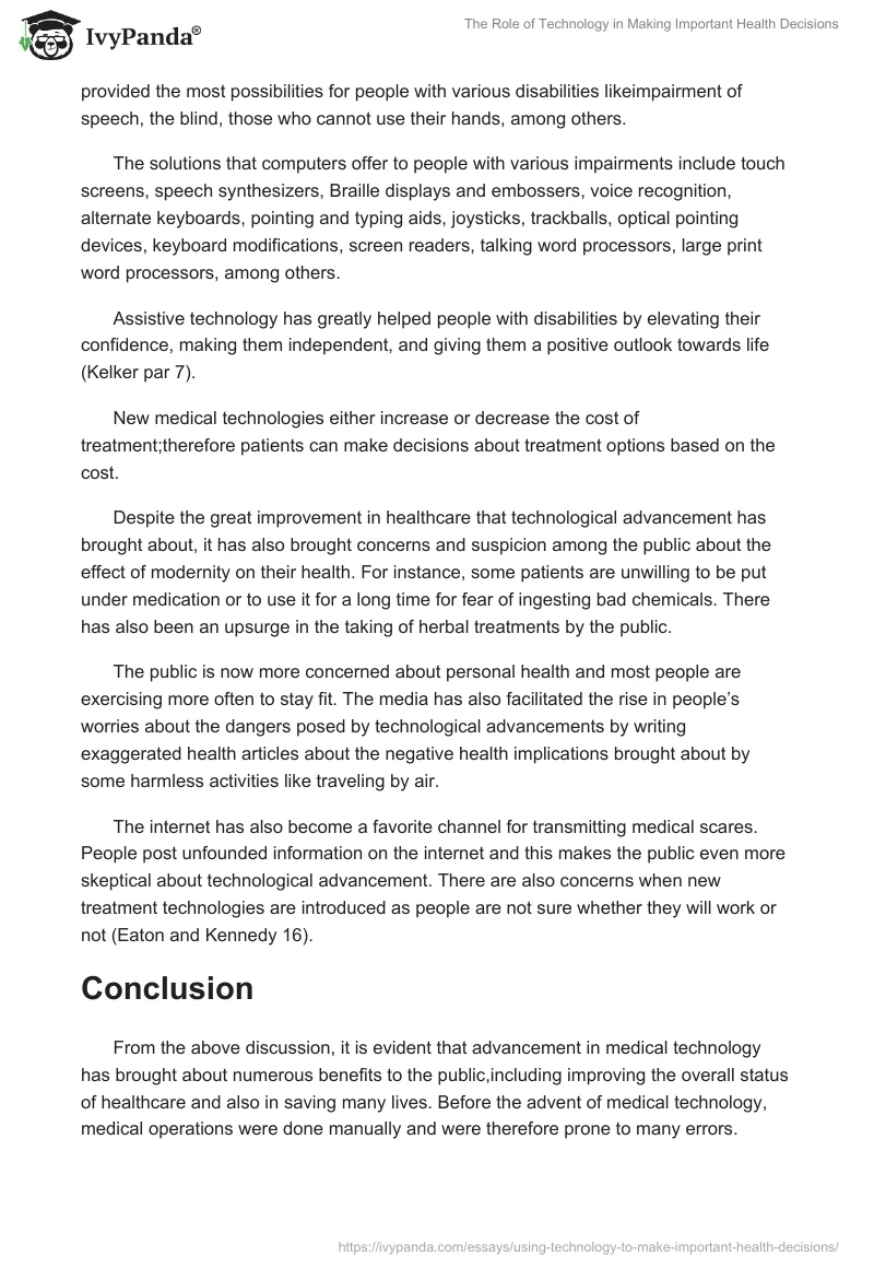 The Role of Technology in Making Important Health Decisions. Page 4
