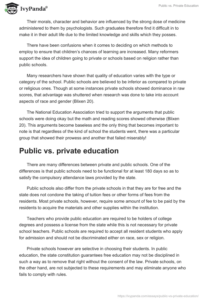 Public vs. Private Education. Page 2