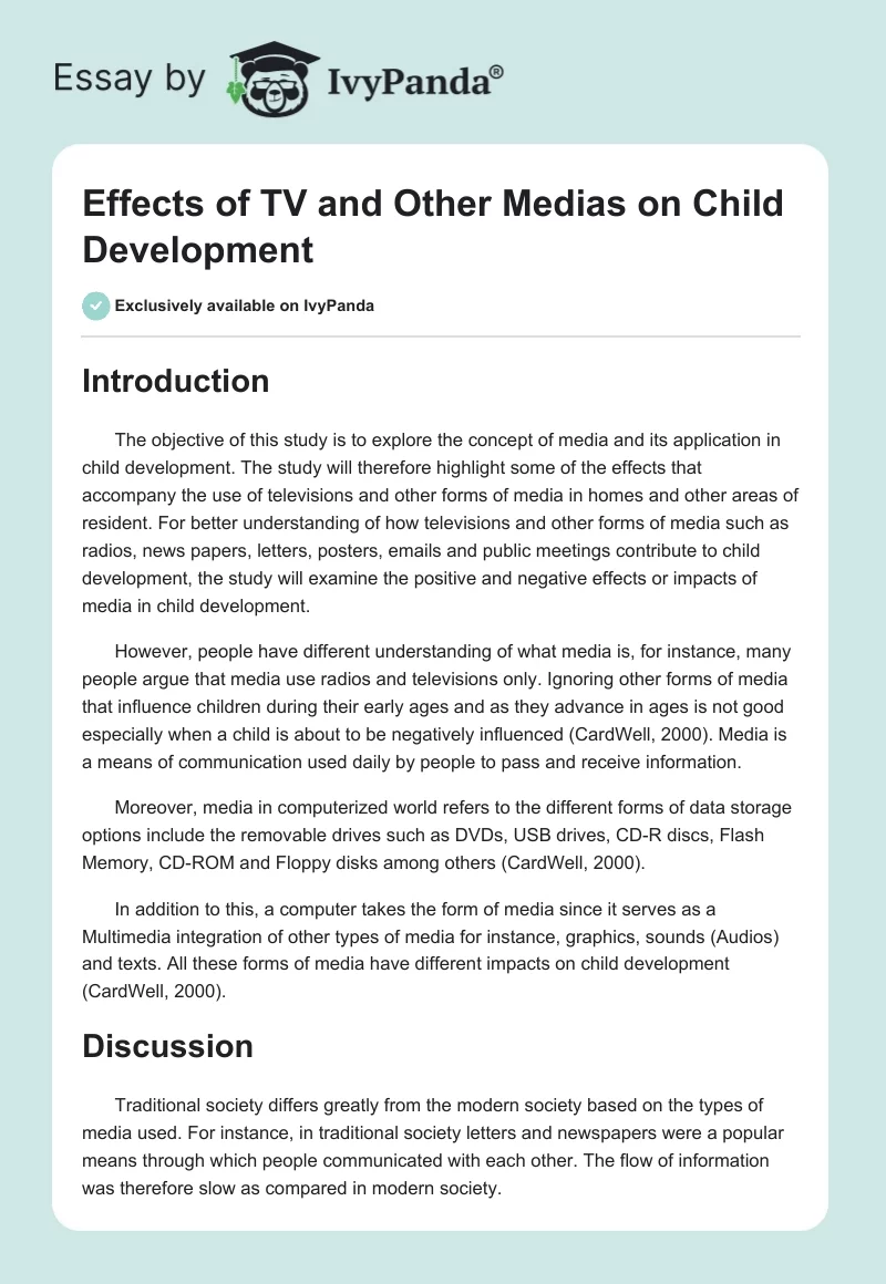 Effects of TV and Other Medias on Child Development. Page 1