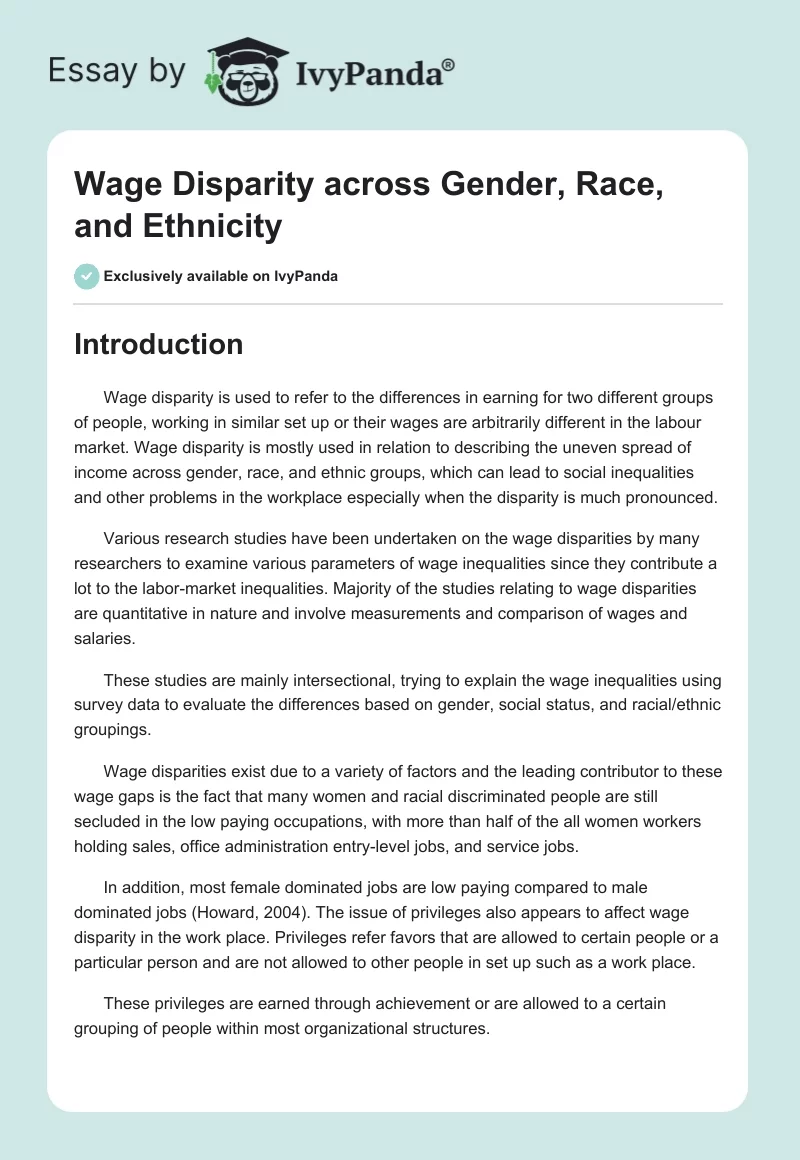 Wage Disparity across Gender, Race, and Ethnicity. Page 1