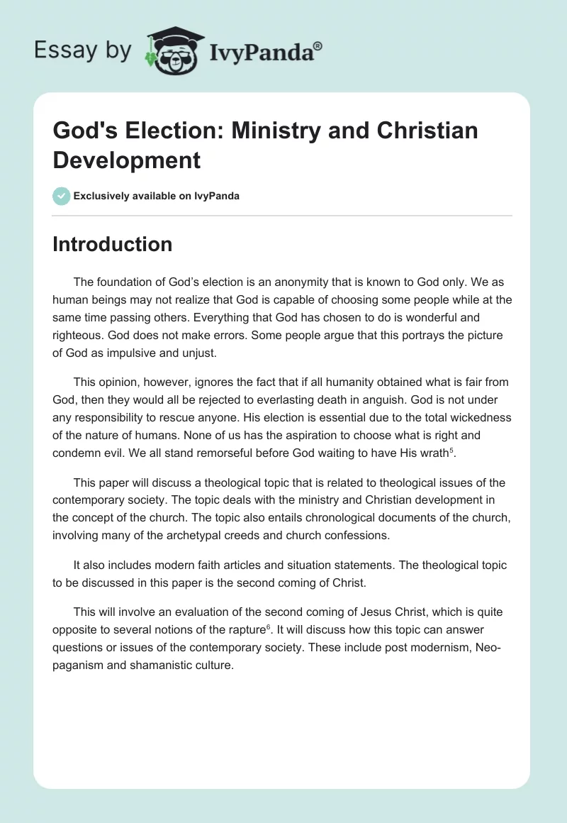 God's Election: Ministry and Christian Development. Page 1