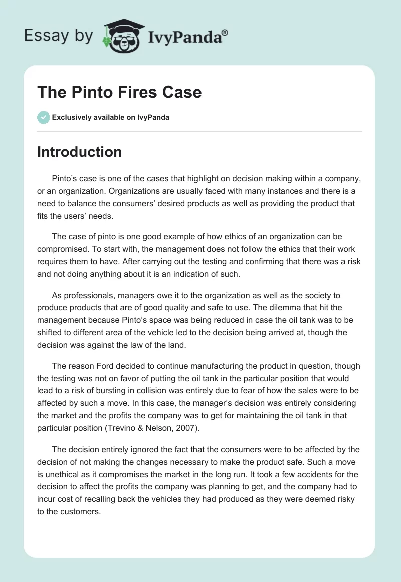 The Pinto Fires Case. Page 1