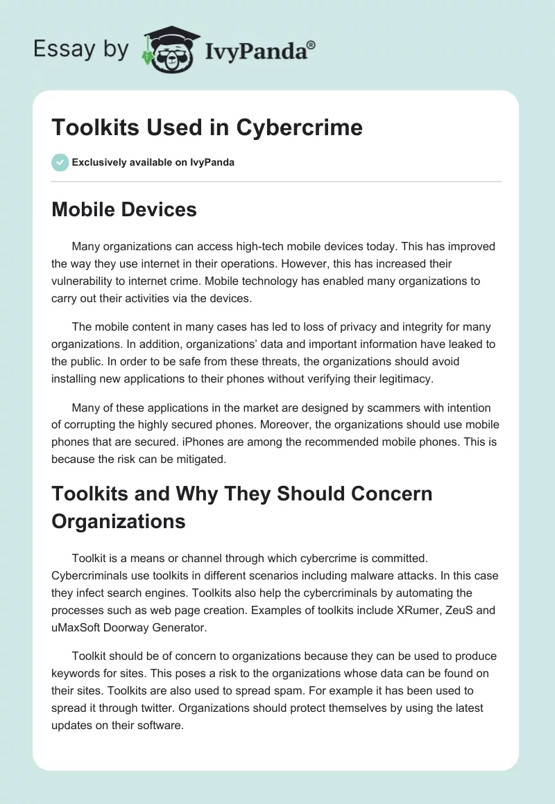 Toolkits Used in Cybercrime. Page 1