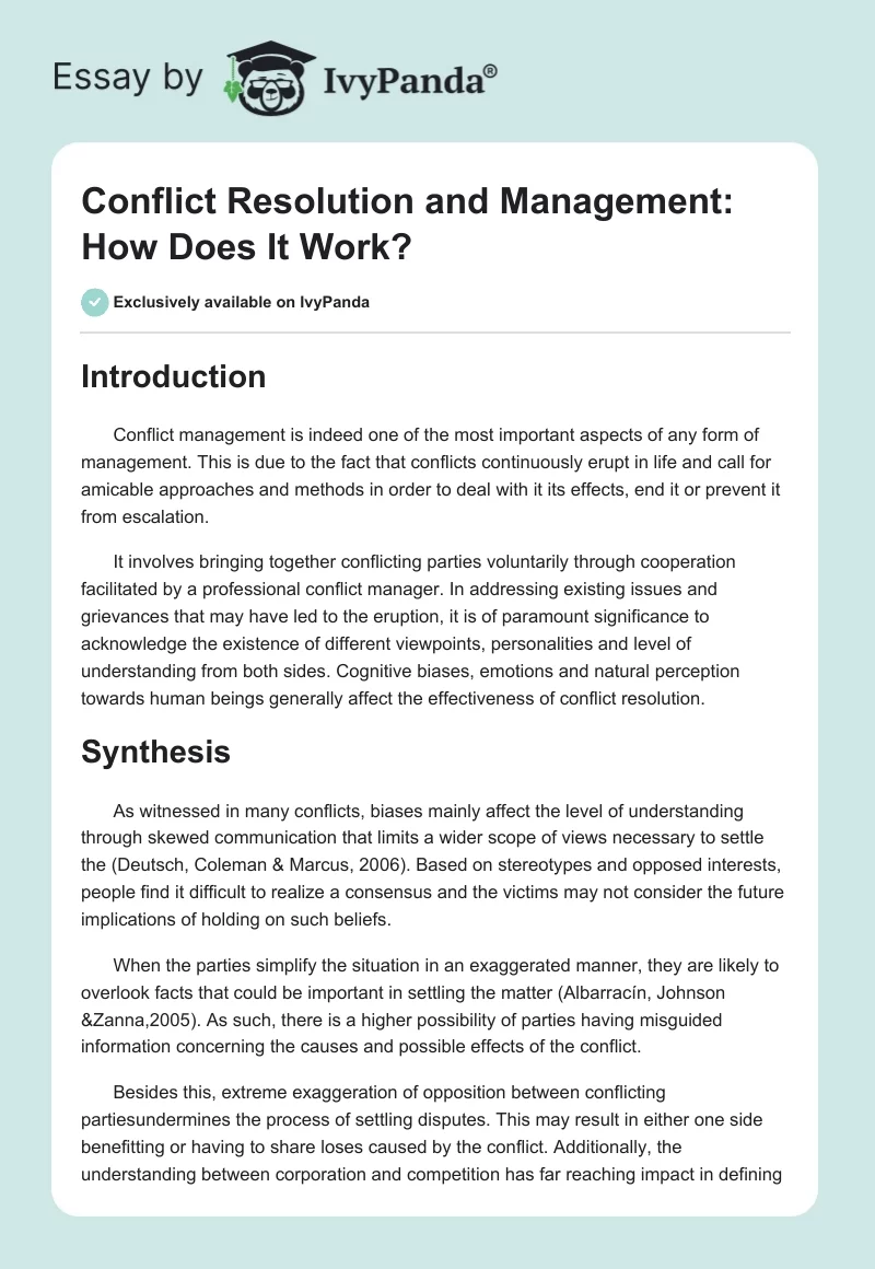 Conflict Resolution and Management: How Does It Work?. Page 1