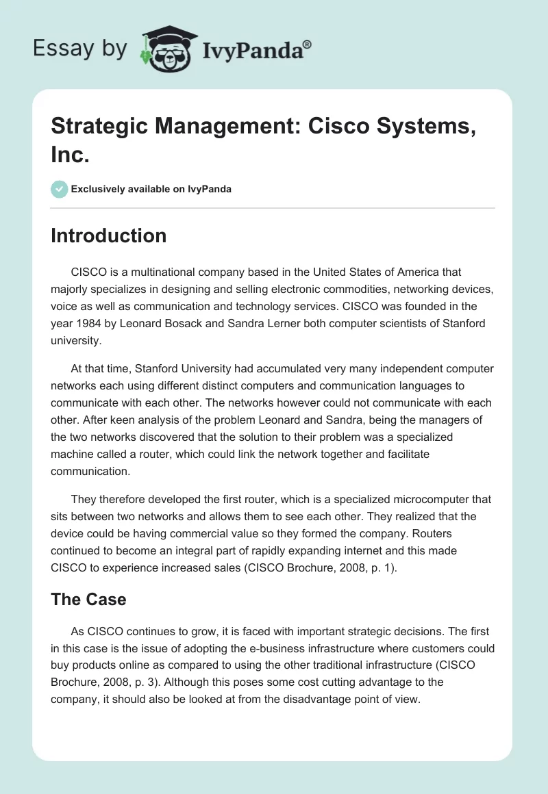 Strategic Management: Cisco Systems, Inc.. Page 1