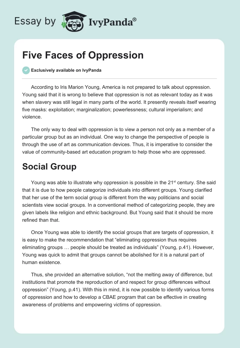 Five Faces of Oppression. Page 1