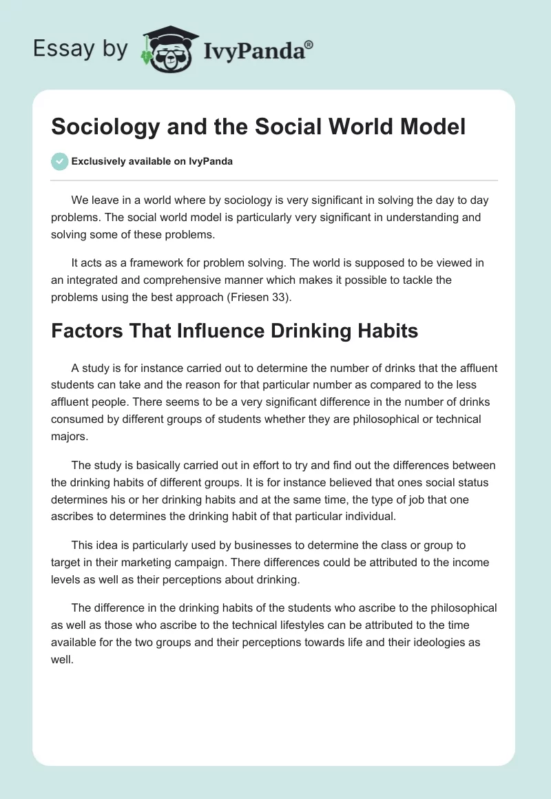 Sociology and the Social World Model. Page 1