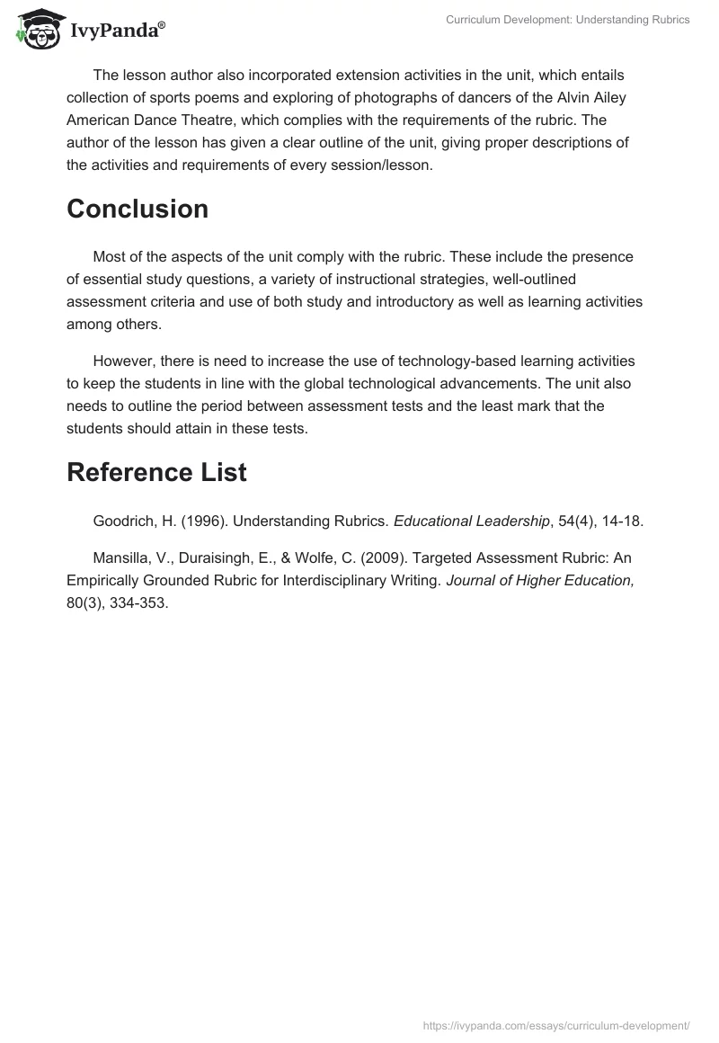 Curriculum Development: Understanding Rubrics. Page 3