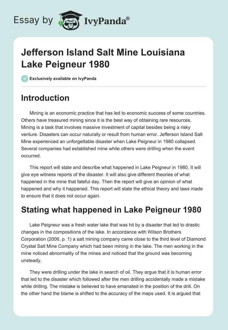 Jefferson Island Salt Mine Louisiana Lake Peigneur 1980. Page 1