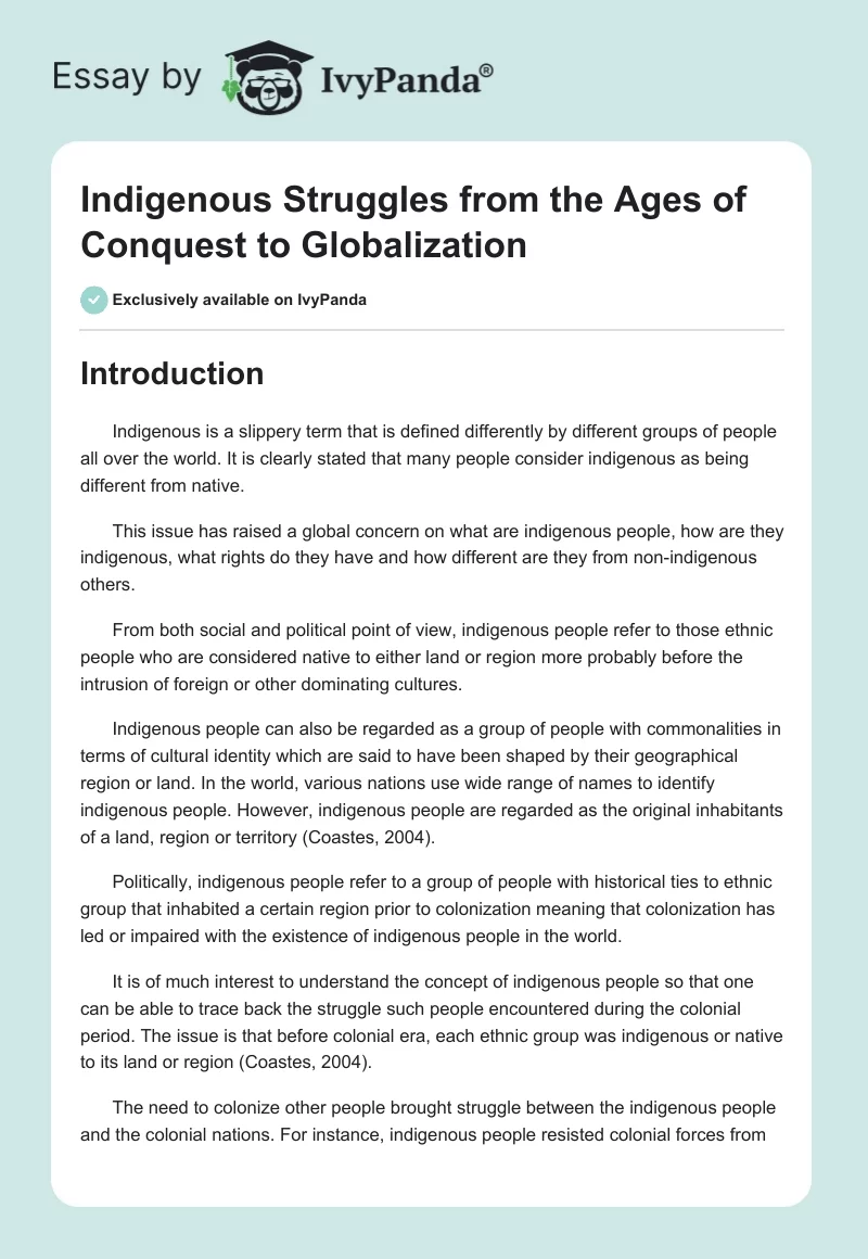 Indigenous Struggles from the Ages of Conquest to Globalization. Page 1