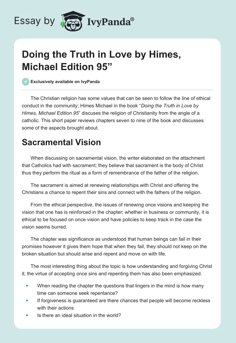 Doing the Truth in Love by Himes, Michael Edition 95”. Page 1