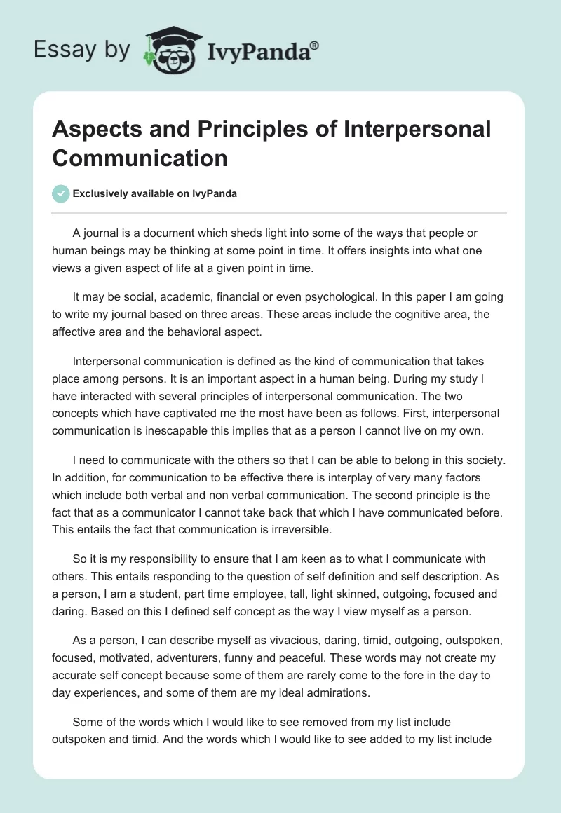 Aspects and Principles of Interpersonal Communication. Page 1