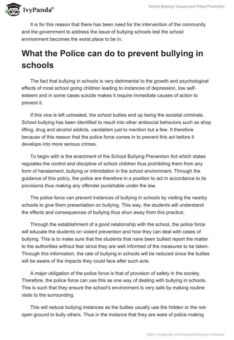 School Bullying: Causes and Police Prevention. Page 2