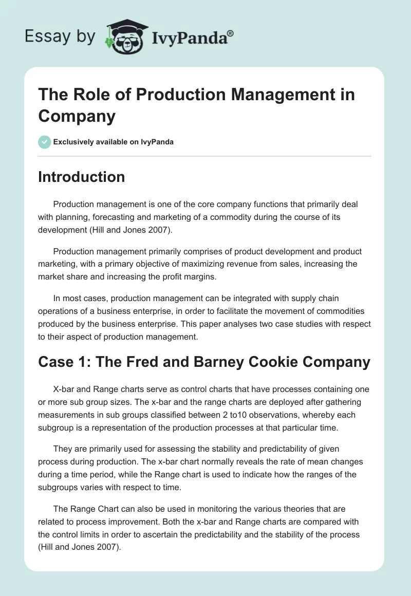 The Role of Production Management in Company. Page 1
