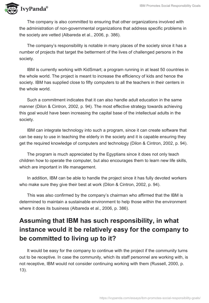 IBM Promotes Social Responsibility Goals. Page 2