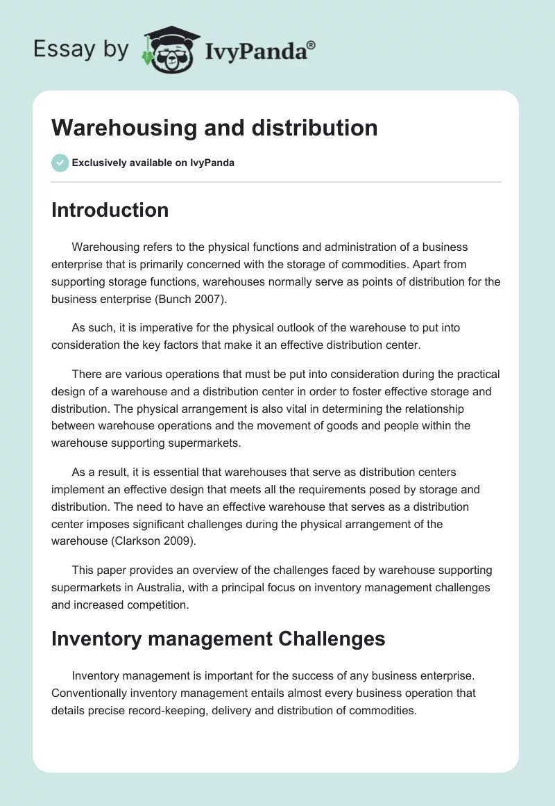 Warehousing and distribution. Page 1
