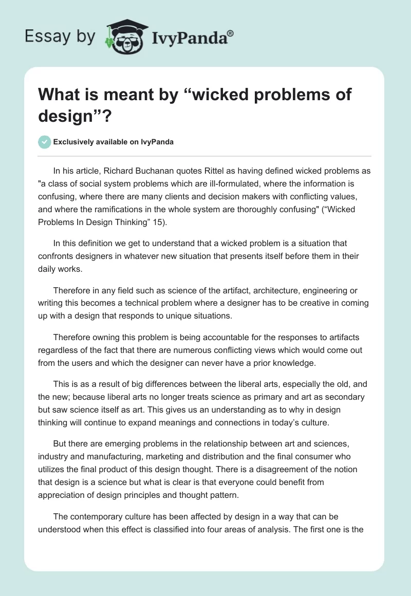 What Is Meant by “Wicked Problems of Design”?. Page 1