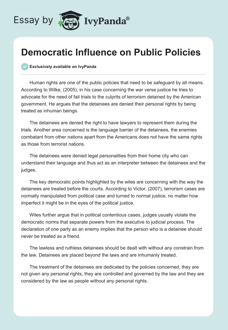 Democratic Influence on Public Policies. Page 1