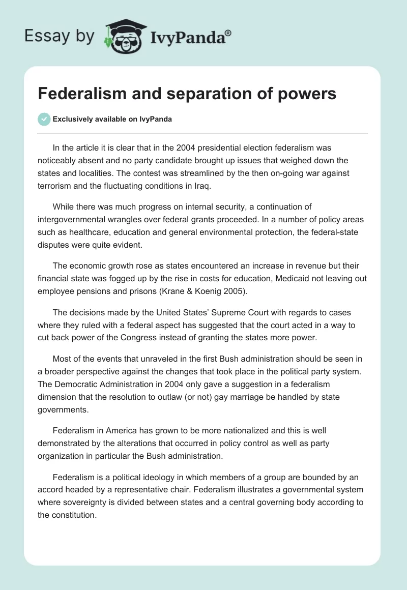Federalism and separation of powers. Page 1