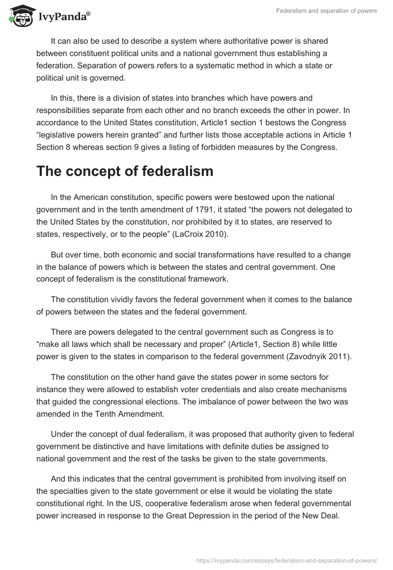 Federalism and separation of powers. Page 2