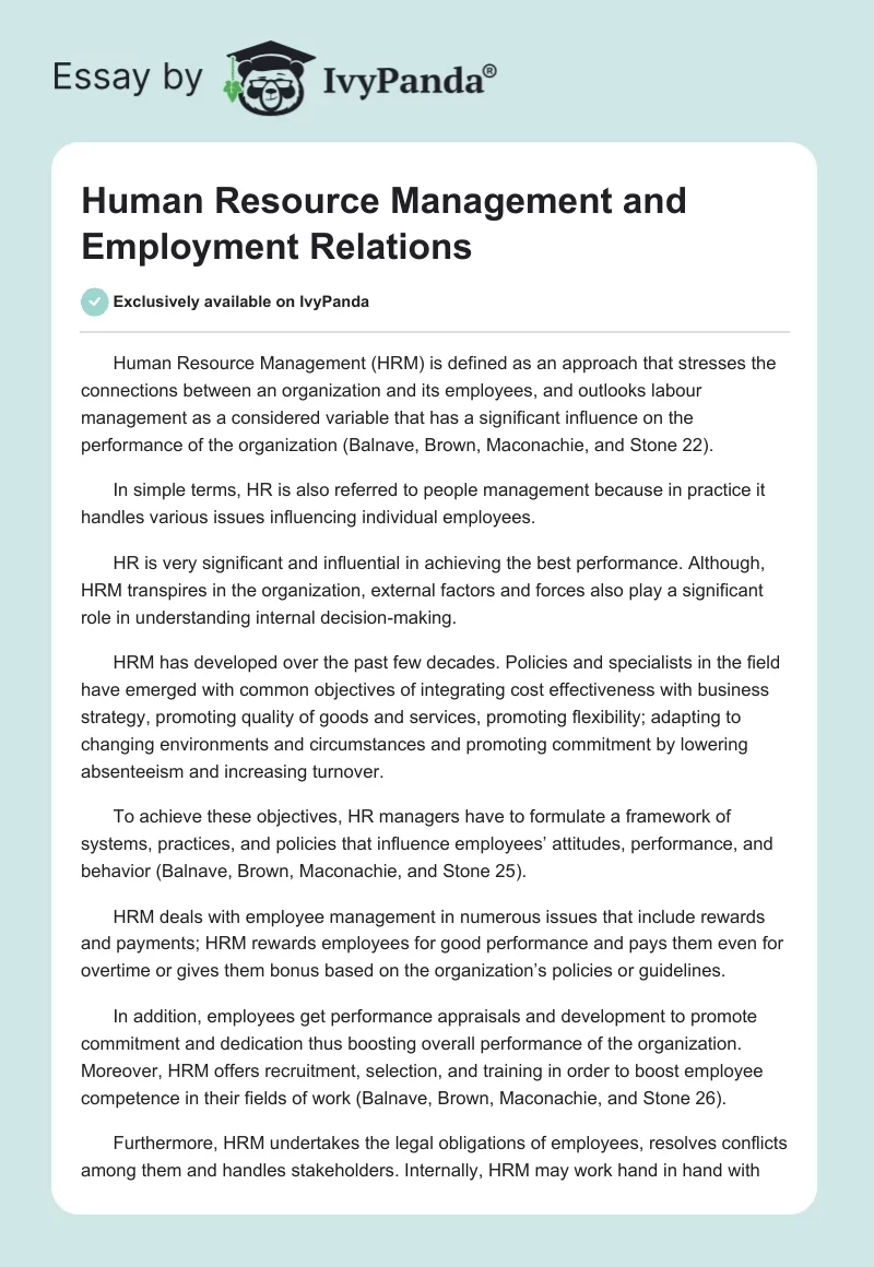 Human Resource Management and Employment Relations. Page 1