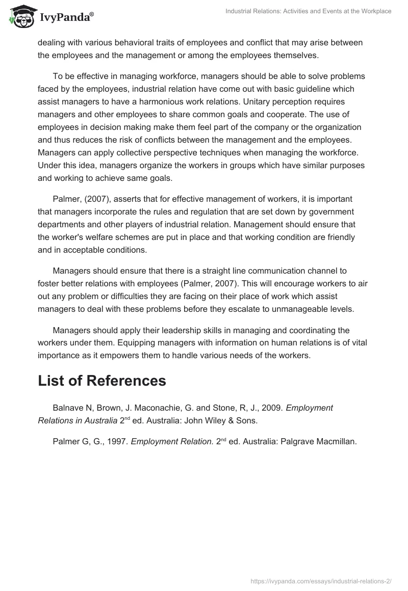 Industrial Relations: Activities and Events at the Workplace. Page 2