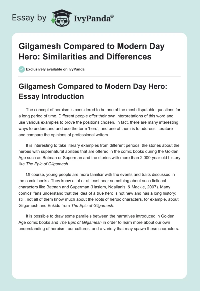 Gilgamesh Compared to Modern Day Hero: Similarities and Differences. Page 1