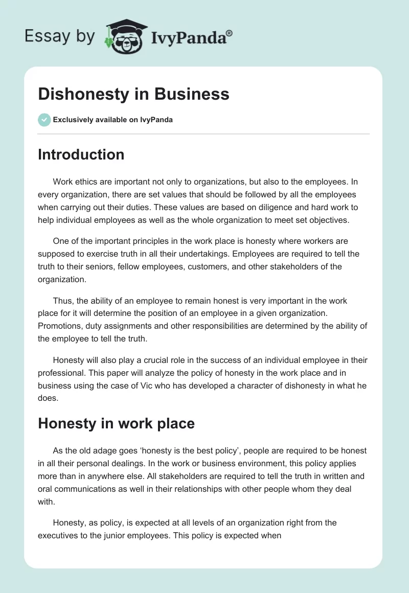 Dishonesty in Business. Page 1