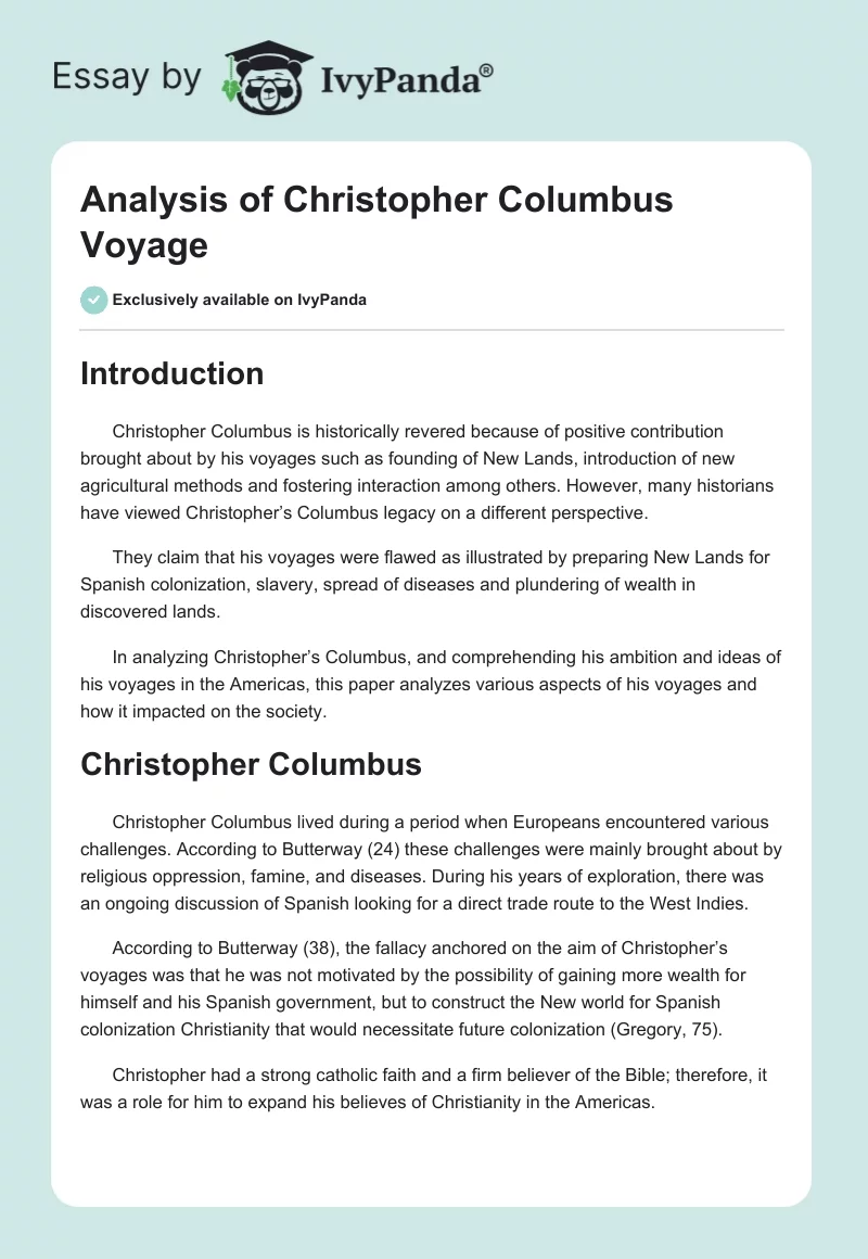 Analysis of Christopher Columbus Voyage. Page 1