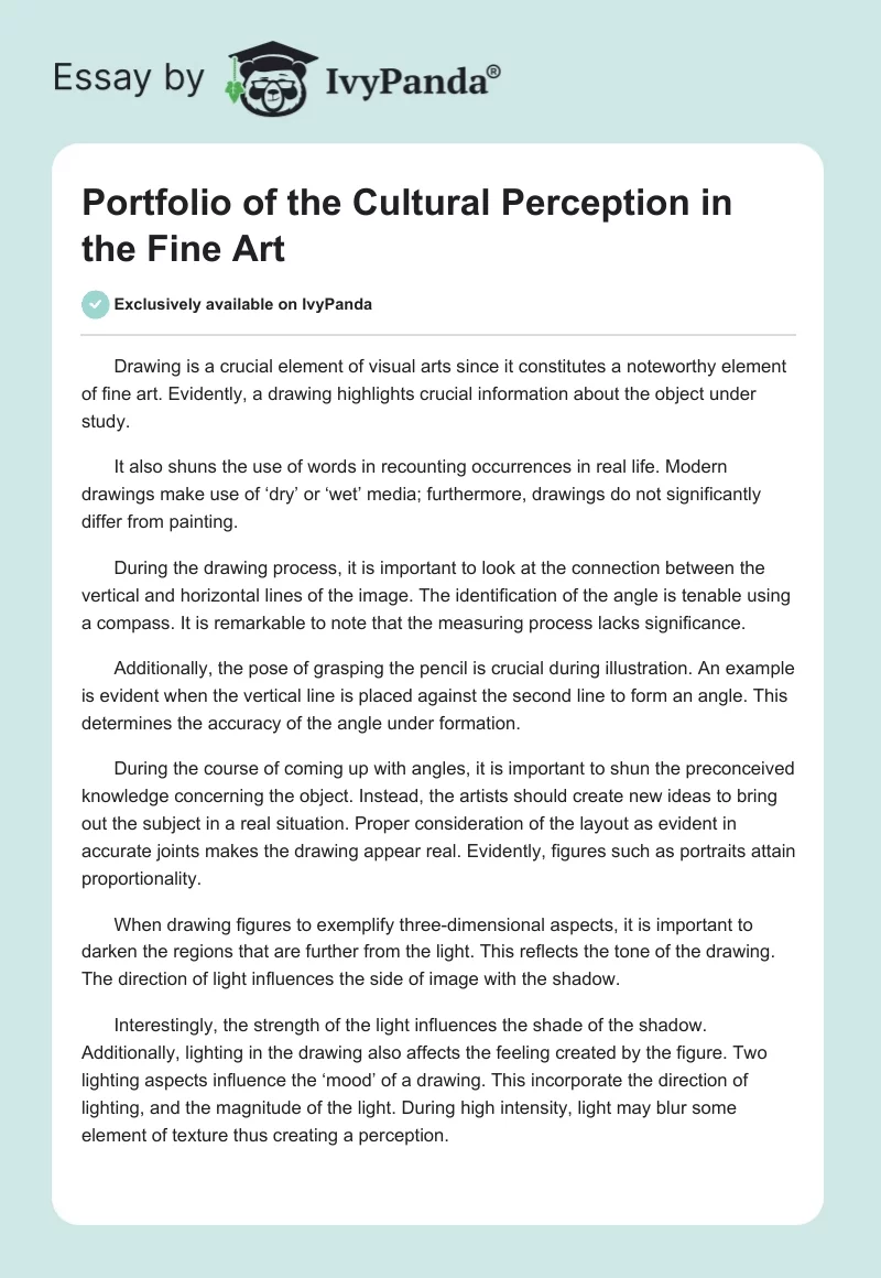 Portfolio of the Cultural Perception in the Fine Art. Page 1