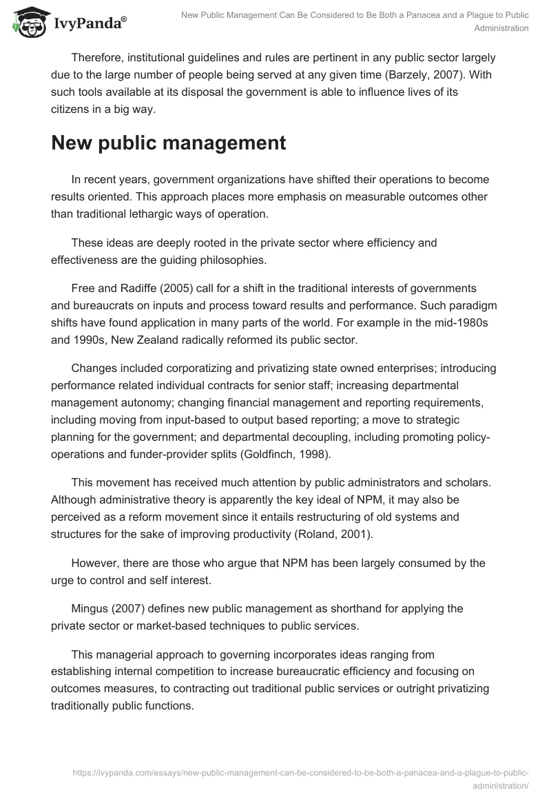 New Public Management Can Be Considered to Be Both a Panacea and a Plague to Public Administration. Page 3